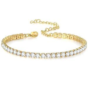 18K Gold Plated Stainless Steel "Tennis" Bracelet Cubic Zirconia Waterproof